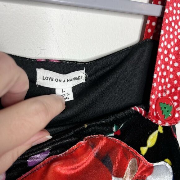 Love On A Hanger Overalls Womens Large‎ Black Velour Christmas Kitty Cat Santa - Picture 10 of 14